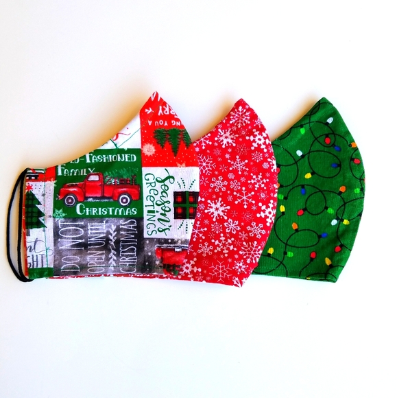 Hand Crafted Face Masks Lot of 3 Christmas/Winter Red/Green Face Masks - Picture 1 of 8